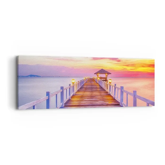 Cuadro sobre lienzo – Impresión de Imagen – El silencio lila-dorado de la tarde – 90×30 cm