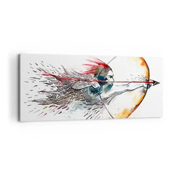 Cuadro sobre lienzo – Impresión de Imagen – Guerrero mítico con arco de fuego – 100×40 cm