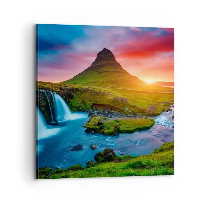 Cuadro sobre lienzo – Impresión de Imagen – Islandia – fuego y agua – 70×70 cm