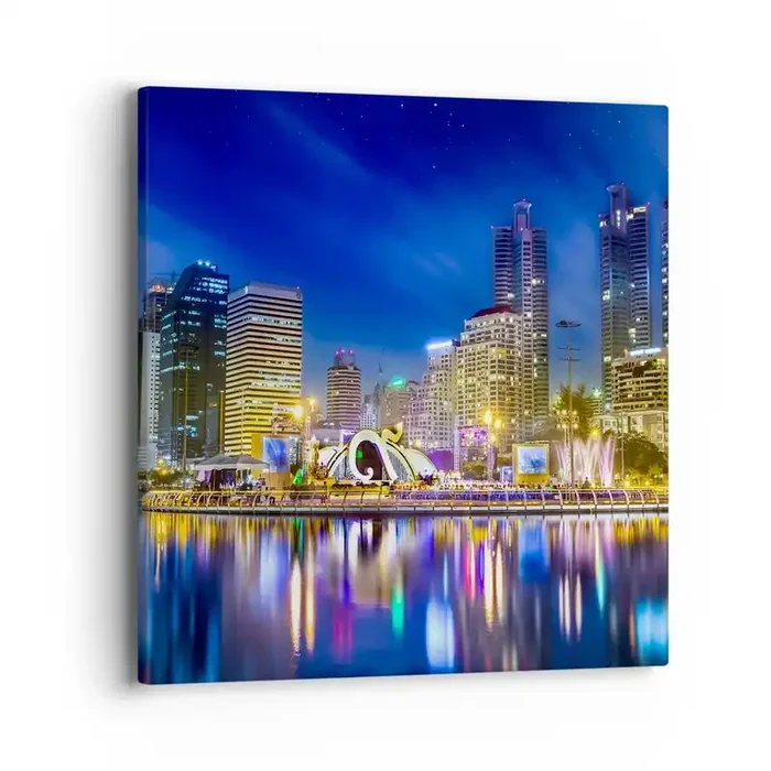 Cuadro sobre lienzo – Impresión de Imagen – La noche del arco iris de la metrópoli – 40×40 cm
