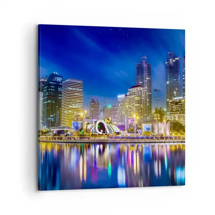 Cuadro sobre lienzo – Impresión de Imagen – La noche del arco iris de la metrópoli – 60×60 cm