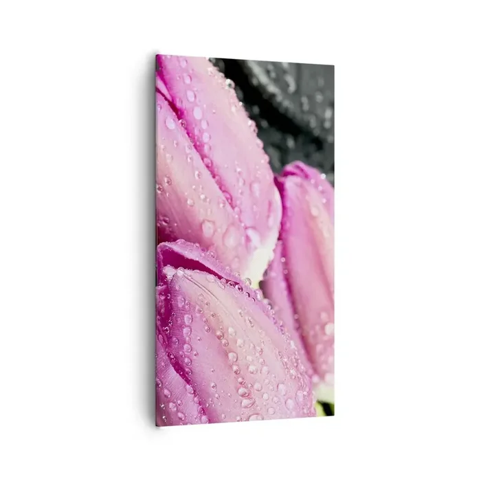 Cuadro sobre lienzo – Impresión de Imagen – Lilas sobre piedra negra – 65×120 cm