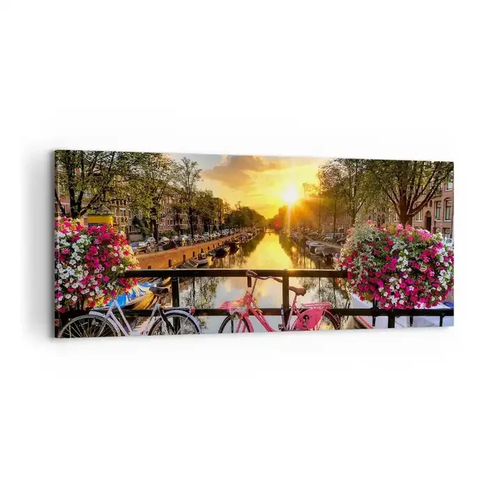 Cuadro sobre lienzo – Impresión de Imagen – Mañana de primavera en Ámsterdam – 100×40 cm