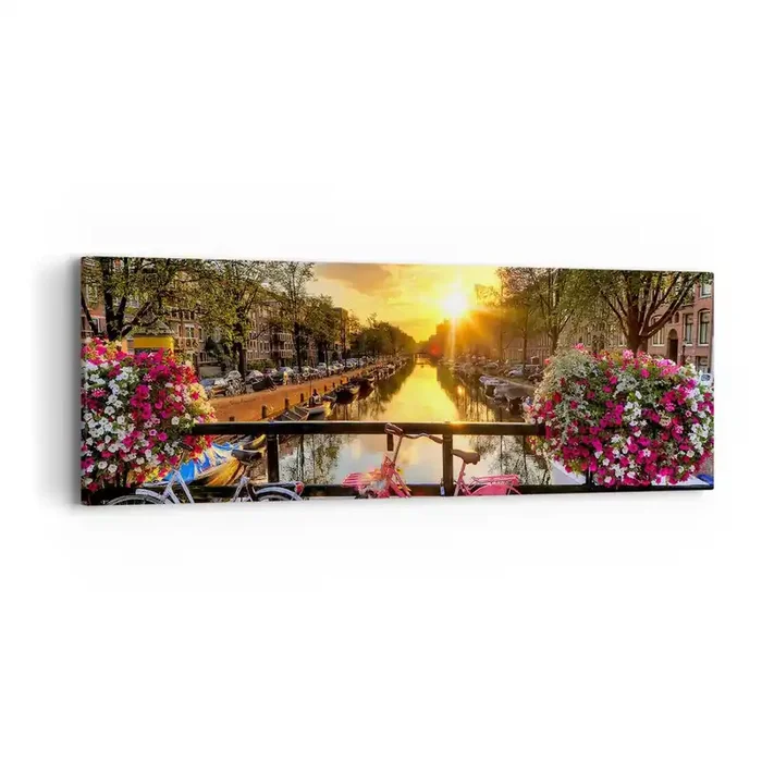 Cuadro sobre lienzo – Impresión de Imagen – Mañana de primavera en Ámsterdam – 90×30 cm