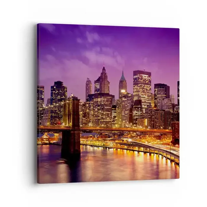 Cuadro sobre lienzo – Impresión de Imagen – Manhattan púrpura y dorado – 40×40 cm
