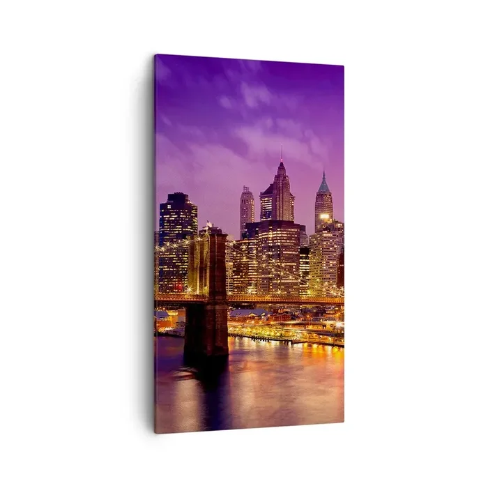 Cuadro sobre lienzo – Impresión de Imagen – Manhattan púrpura y dorado – 45×80 cm