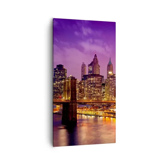 Cuadro sobre lienzo – Impresión de Imagen – Manhattan púrpura y dorado – 55×100 cm