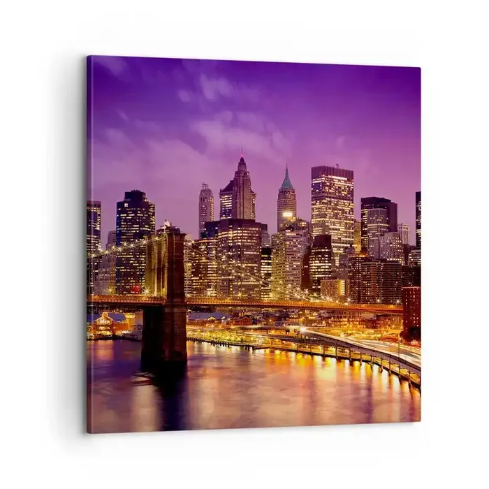 Cuadro sobre lienzo – Impresión de Imagen – Manhattan púrpura y dorado – 60×60 cm
