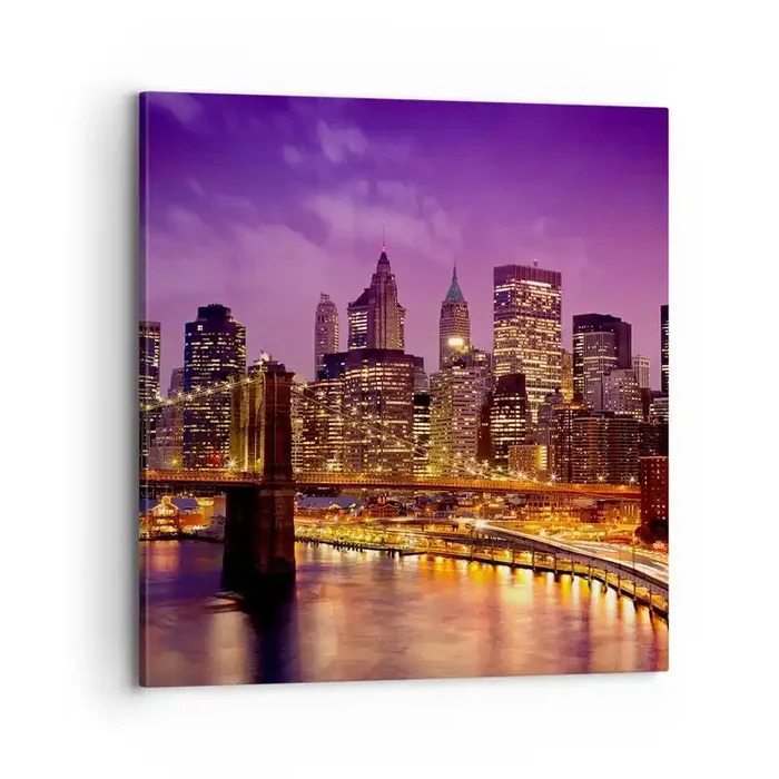 Cuadro sobre lienzo – Impresión de Imagen – Manhattan púrpura y dorado – 70×70 cm