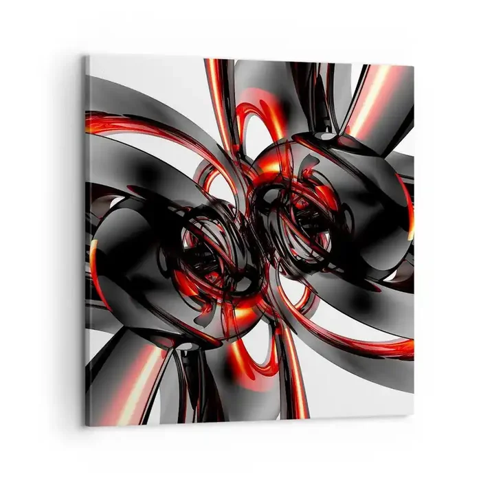 Cuadro sobre lienzo – Impresión de Imagen – Movimiento en grafito y rojo – 60×60 cm