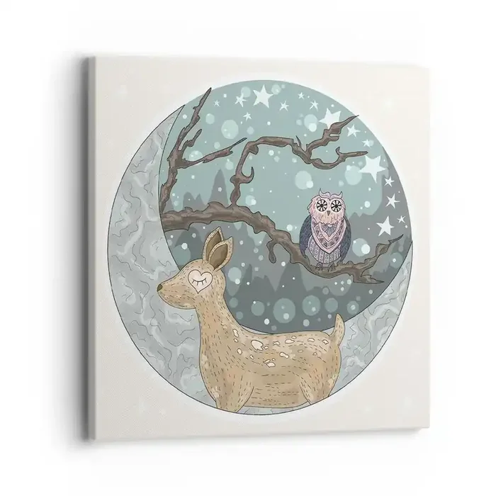 Cuadro sobre lienzo – Impresión de Imagen – Noche de bosque de cuento de hadas – 30×30 cm