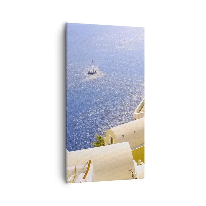 Cuadro sobre lienzo – Impresión de Imagen – Paisaje griego en blanco y azul – 55×100 cm