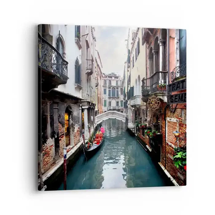 Cuadro sobre lienzo – Impresión de Imagen – Paisaje veneciano con góndola y puente – 30×30 cm
