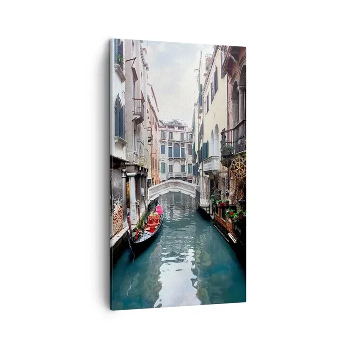 Cuadro sobre lienzo – Impresión de Imagen – Paisaje veneciano con góndola y puente – 45×80 cm
