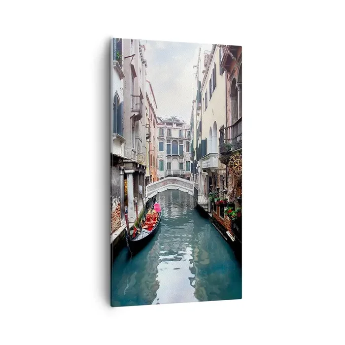 Cuadro sobre lienzo – Impresión de Imagen – Paisaje veneciano con góndola y puente – 55×100 cm