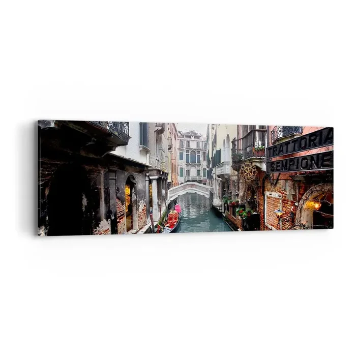 Cuadro sobre lienzo – Impresión de Imagen – Paisaje veneciano con góndola y puente – 90×30 cm