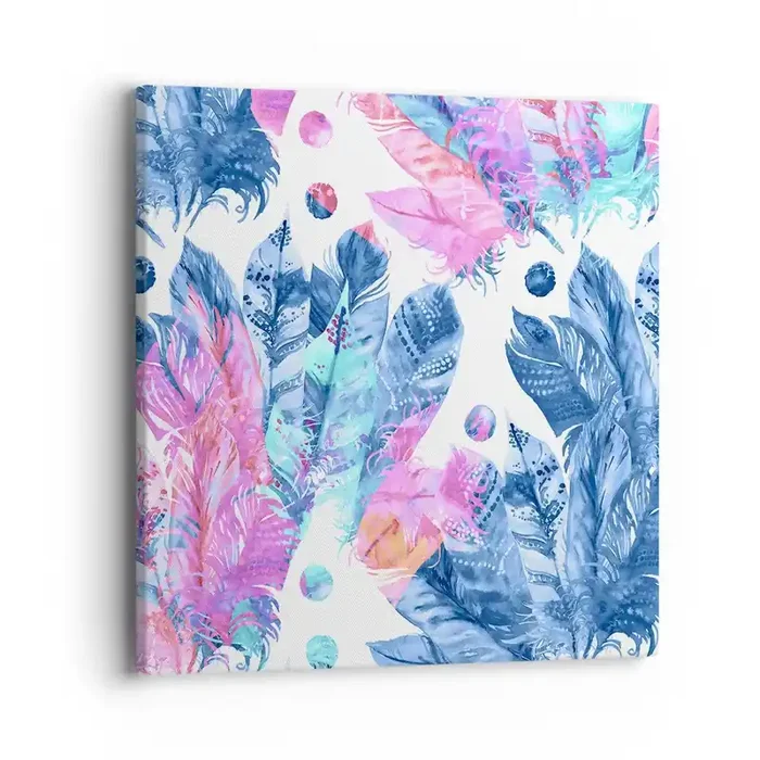 Cuadro sobre lienzo – Impresión de Imagen – Plumas de color rosa y azul – 40×40 cm
