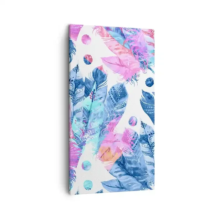 Cuadro sobre lienzo – Impresión de Imagen – Plumas de color rosa y azul – 45×80 cm