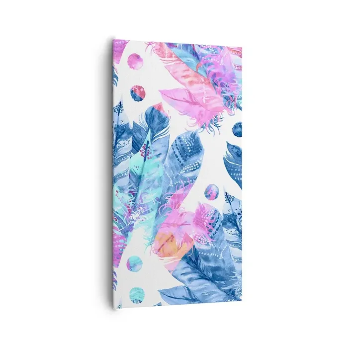 Cuadro sobre lienzo – Impresión de Imagen – Plumas de color rosa y azul – 65×120 cm