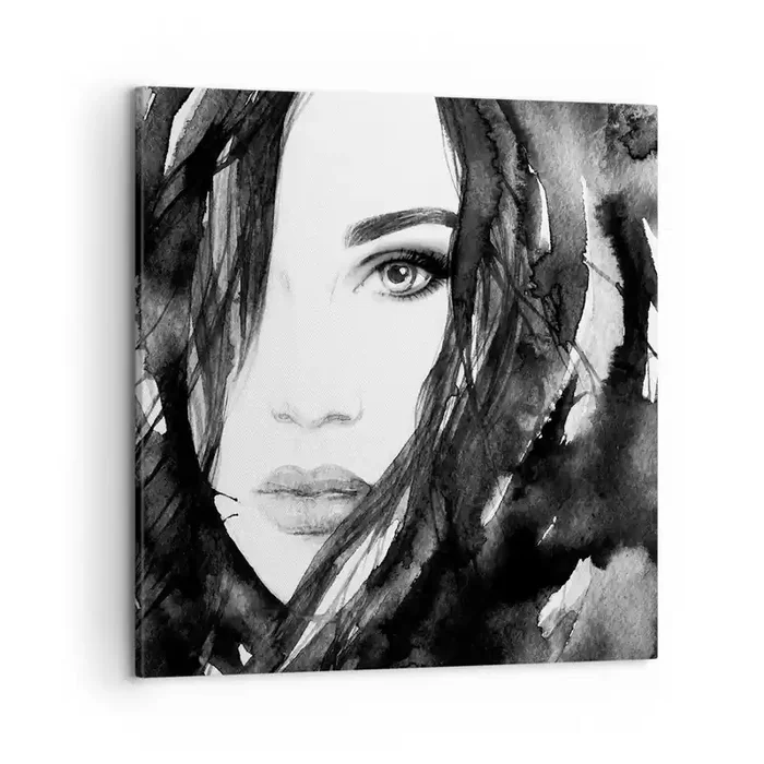 Cuadro sobre lienzo – Impresión de Imagen – Retrato de una dama en blanco y negro – 50×50 cm