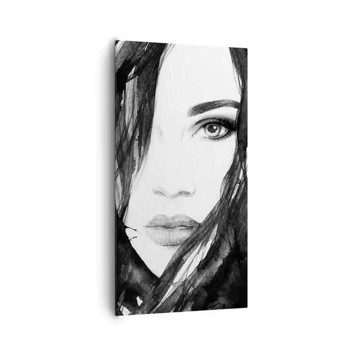 Cuadro sobre lienzo – Impresión de Imagen – Retrato de una dama en blanco y negro – 65×120 cm