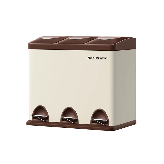 Cubo de Basura de Cocina de 3 x 8 L Blanco y Gris-SONGMICS