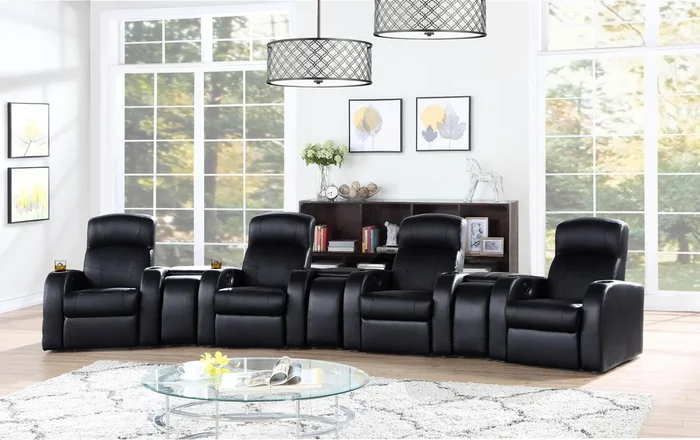 Cyrus Black Upholstered 7-Piece Reclining Living Room Set