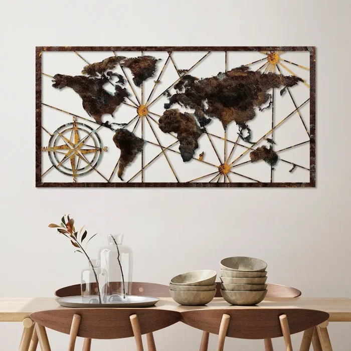 Decoración de pared 120×60 cm Mapa del mundo metal