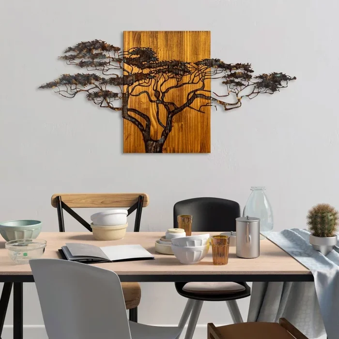 Decoración de pared 144×70 cm árbol madera/metal