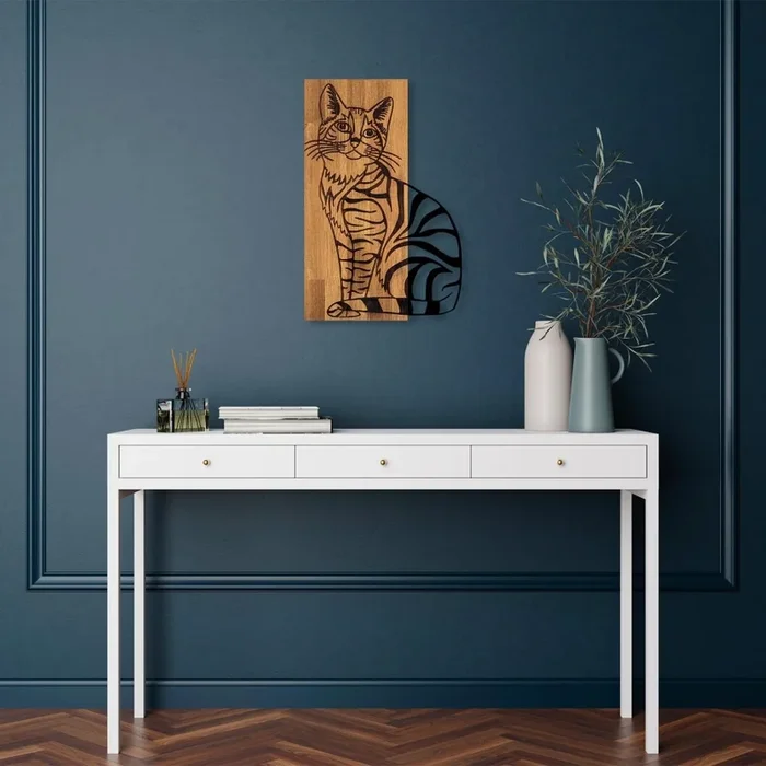 Decoración de pared 38×58 cm gato madera/metal