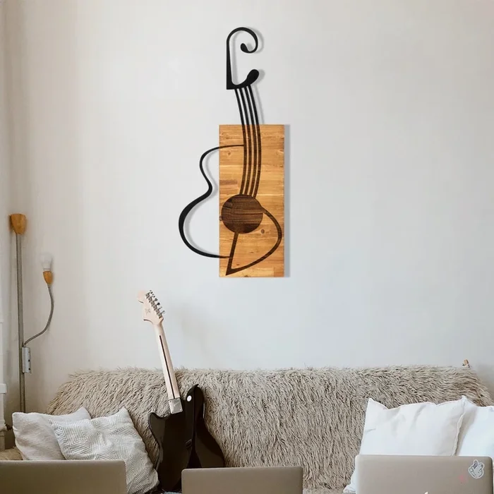 Decoración de pared 39×93 cm guitarra madera/metal