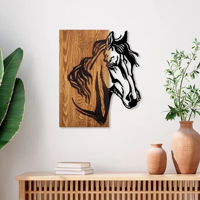 Decoración de pared 48×58 cm caballo madera/metal