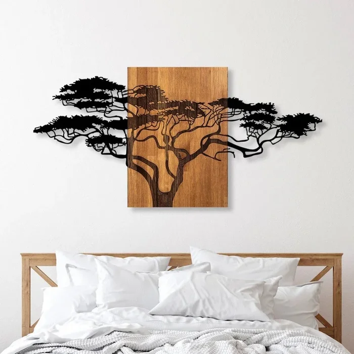 Decoración de pared 70×144 cm árbol de madera/metal