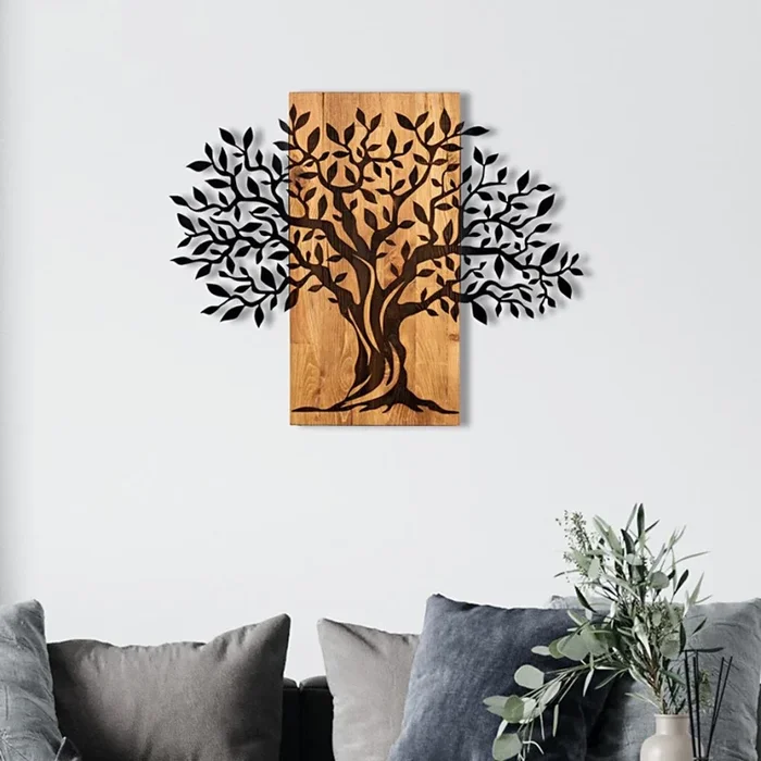 Decoración de pared 72×58 cm árbol madera/metal