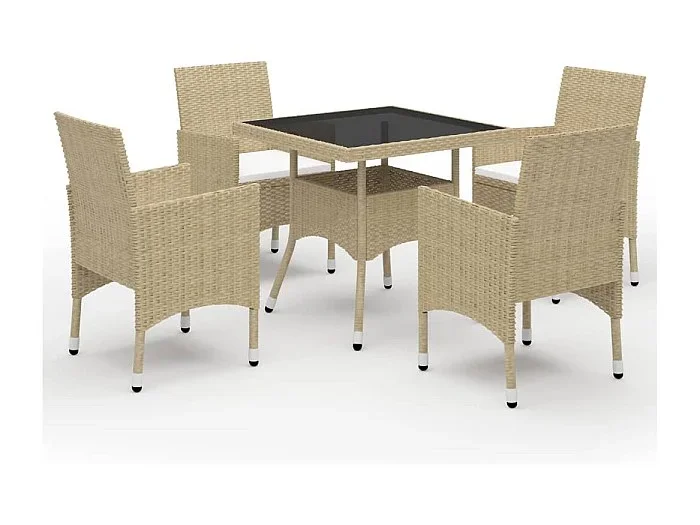 Deerlijk Muebles de jardín 5 piezas ratán sintético y vidrio beige