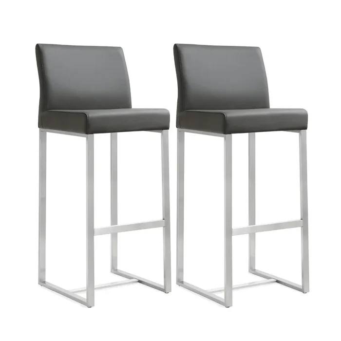 Denmark Performance Vegan Leather Stool with Silver Base – Set of 2