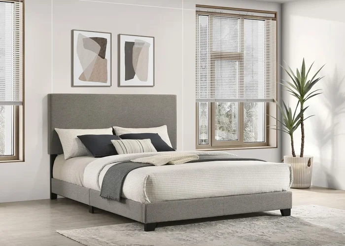 Dorian Taupe Upholstered Queen Panel Bed