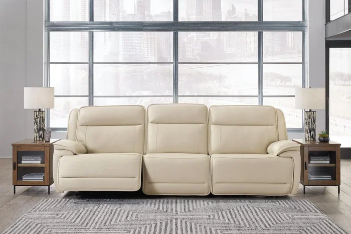 Double Deal Almond 3-Piece Dual Power Leather Reclining Modular Sofa