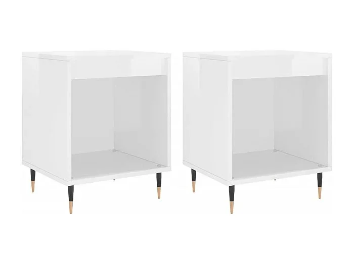 Dustin Mason Mesitas noche 2 uds madera ingeniería blanco brillo 40x35x50 cm