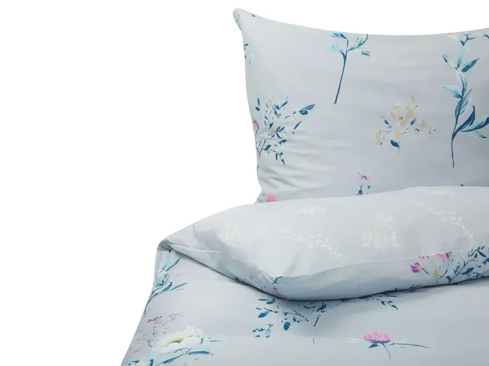 Duvet Cover Set EVERGREEN Sateen Cotton 155 x 220 cm Light Blue