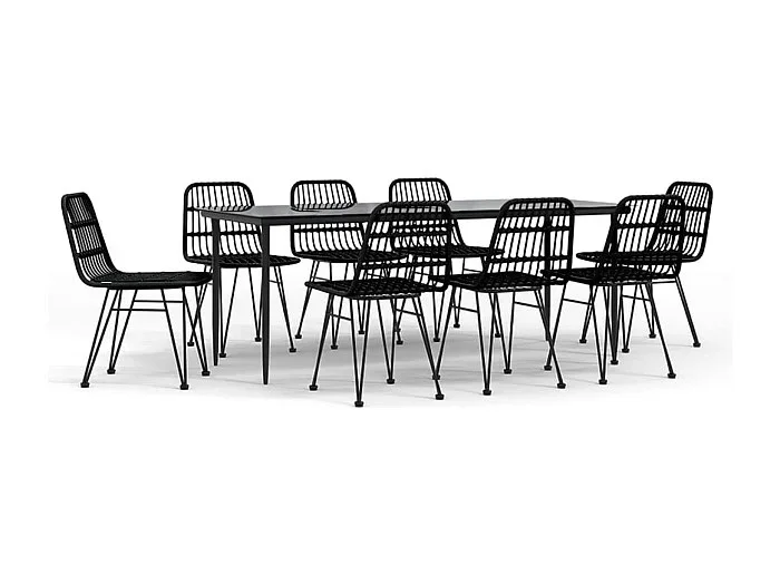 Eden Prairie Juego de comedor de jardín 9 piezas ratán sintético negro