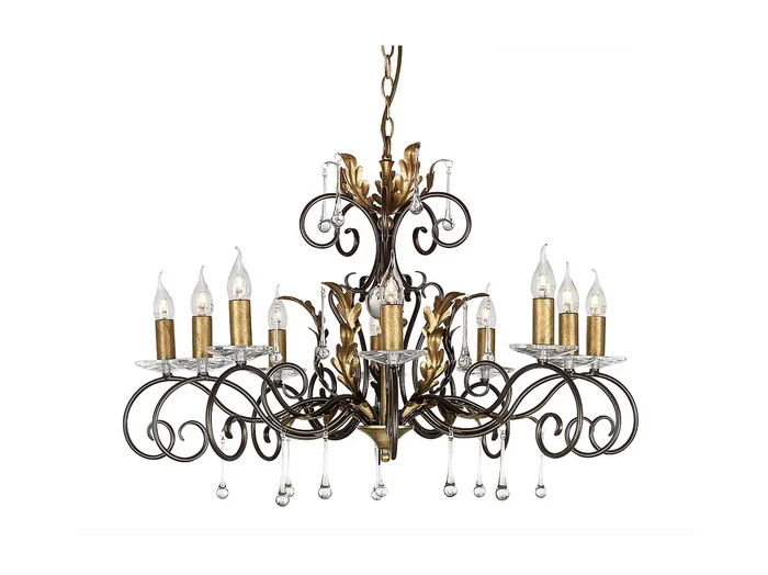 Elstead Amarilli 10 ljus ljuskrona brons, guldblommiga bladdesign, E14