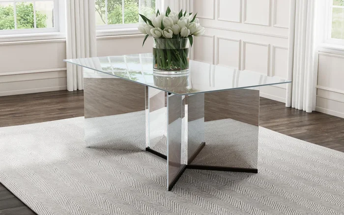 Emery Silver 76-inch Rectangular Mirrored Dining Table