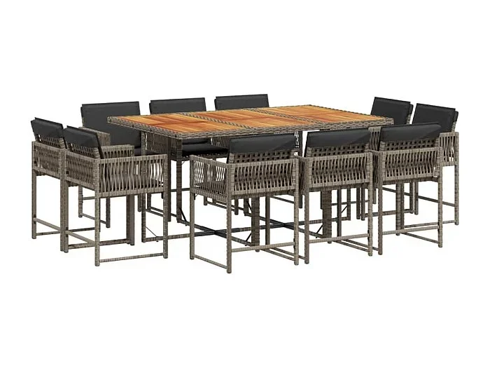 Emilia Set de comedor de jardín 11 pzas y cojines ratán sintético gris