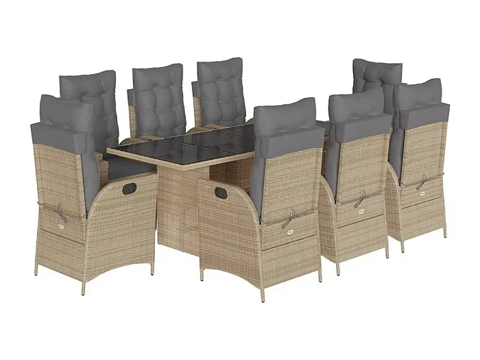 Emory Set comedor de jardín 9 pzas con cojines ratán sintético beige