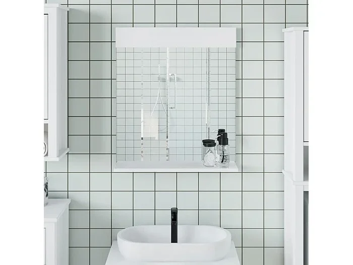 Espejo de baño BERG con estante, blanco, madera maciza