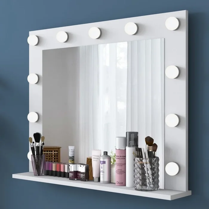 Espejo de pared con estante RANI 90×71,8 cm blanco