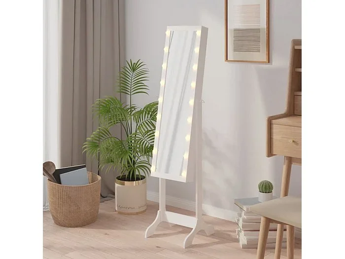Espejo de pie blanco con LED blanco 34x37x146 cm