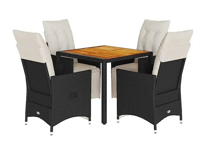 Essex Set de muebles jardín 5 pzas con cojines ratán sintético negro