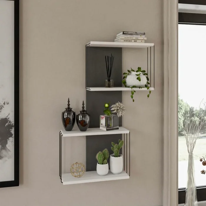 Estante de pared DESTAN 96×65 cm blanco/antracita